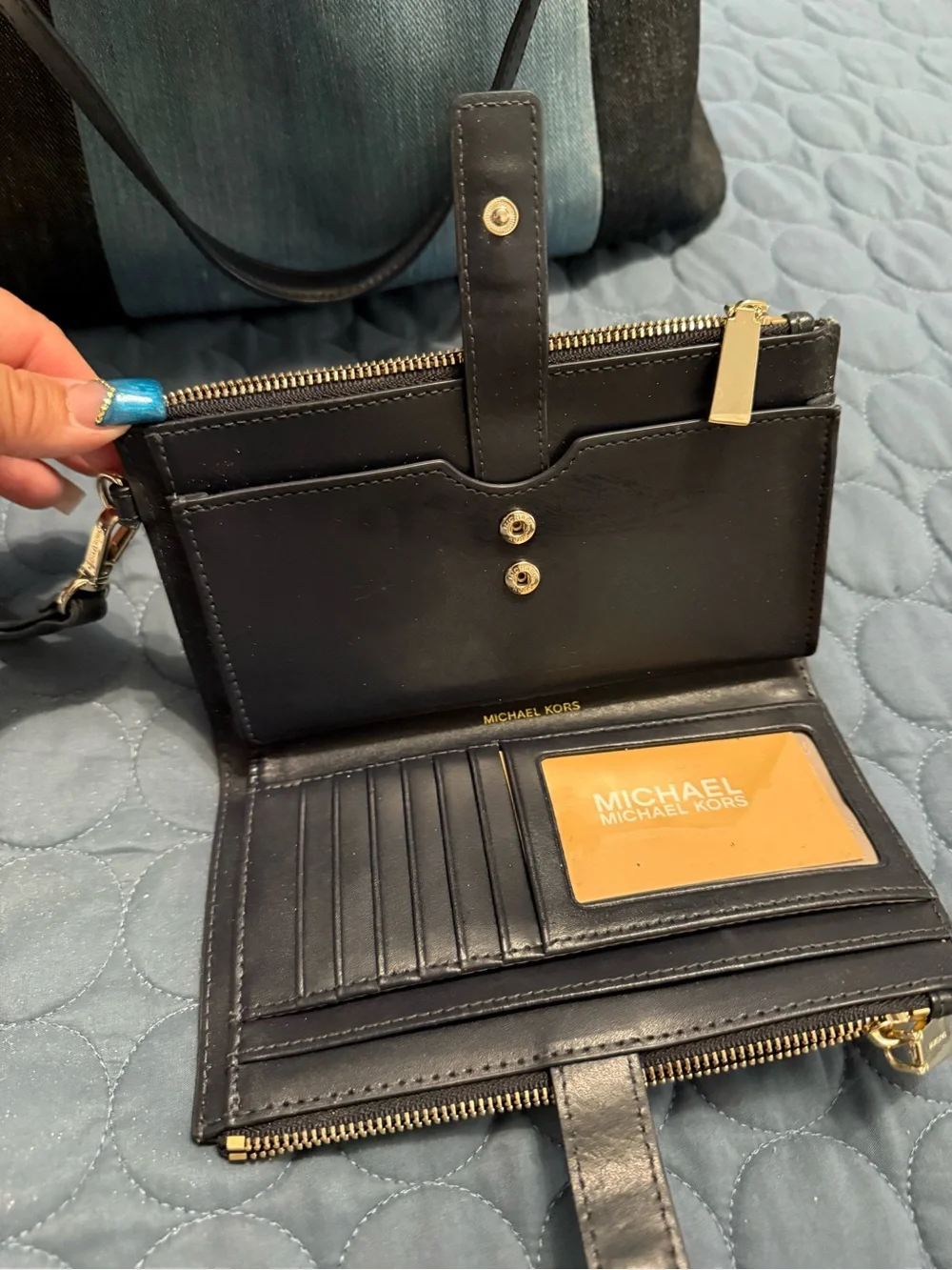 Michael Kors Two-Tone Denim Tote in Dark Blue and Light Blue